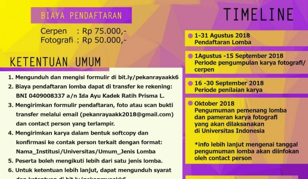 Lomba Cerpen dan Fotografi Pekan Raya AKK 6 FKM UI / 01 Agu 2018 - 31 Agu 2018