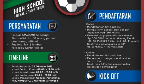 OSI CUP 2018,  Kompetisi Futsal Putra tingkat SMA/SMK / 17 November 2018  ( 07:00 - 16:00 ).