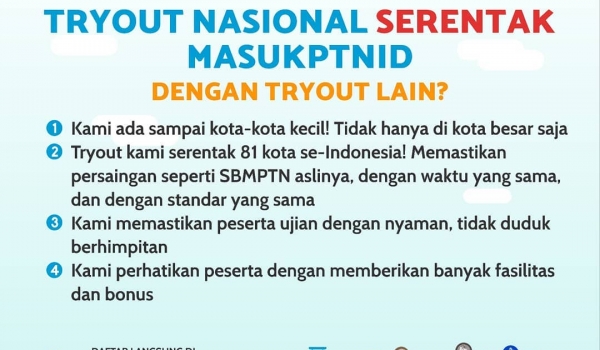 Tryout Nasional SBMPTN 2019 Part.2 SERENTAK di 81+ kota dan kabupaten se-Indonesia / Minggu, 21 April 2019